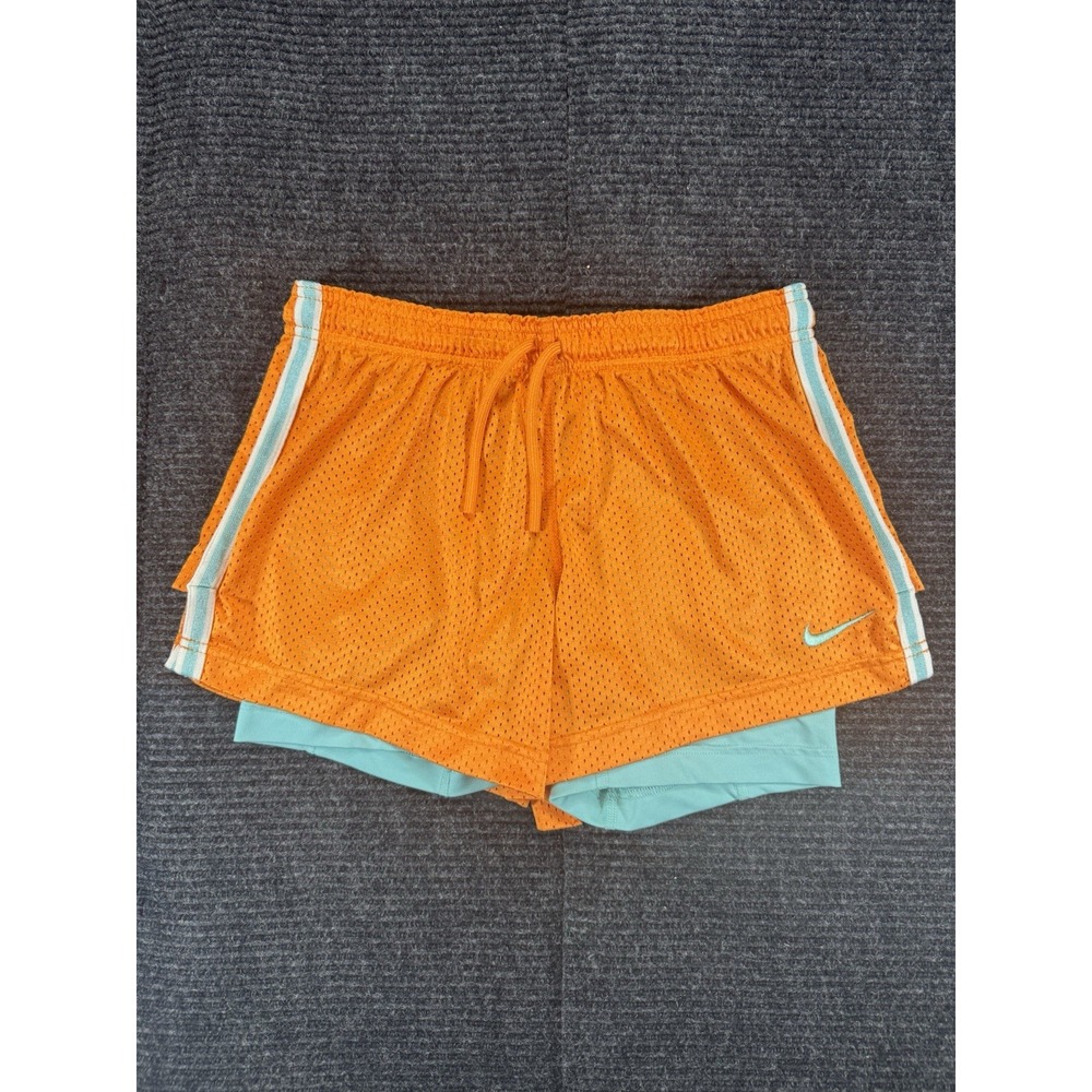 Nike Dri-Fit Women's 2-in-1 Running Shorts Orange Teal Mesh Compression Size S